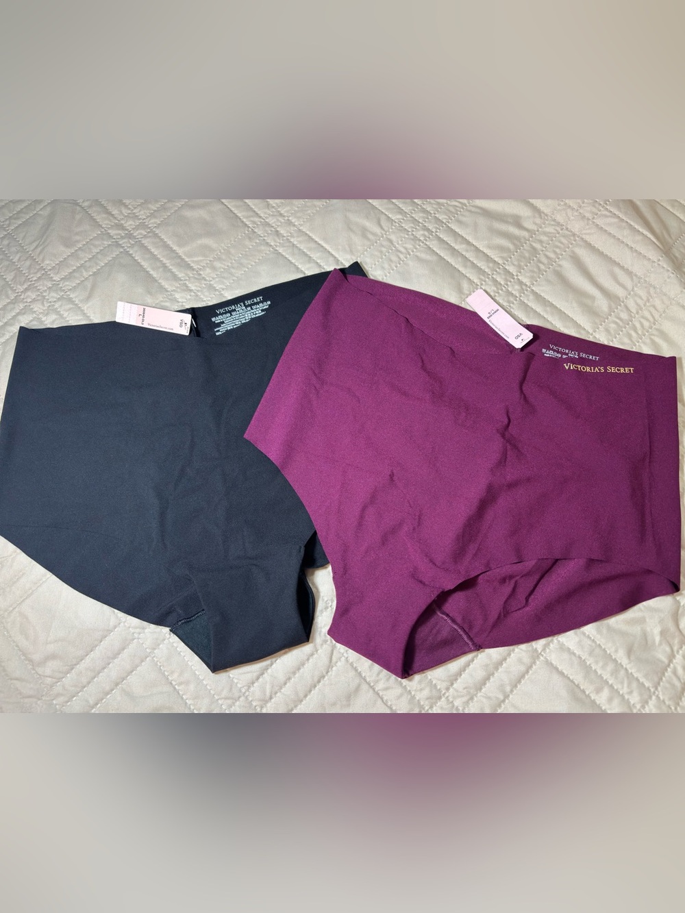 Victoria's Secret Size L Seamless High-Waist Briefs in Black and Plum